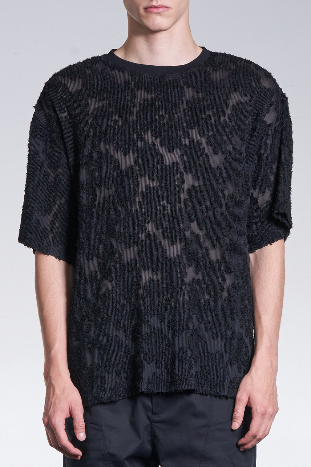Burnt Out Flower Pattern Pleated Tee
