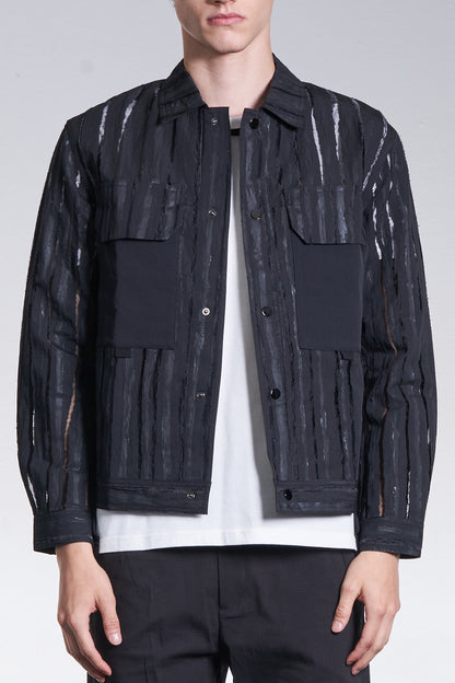 Jacket With Burnt Out And Hand Print Stripe