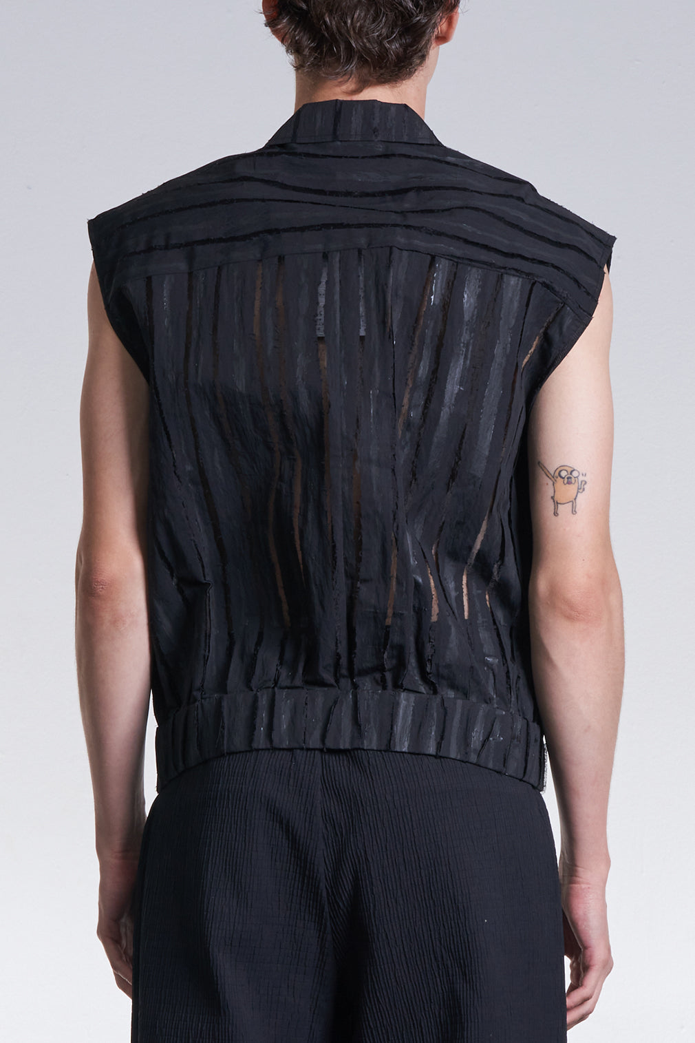 Sleeveless Jacket With Burnt Out And Hand Print Stripe