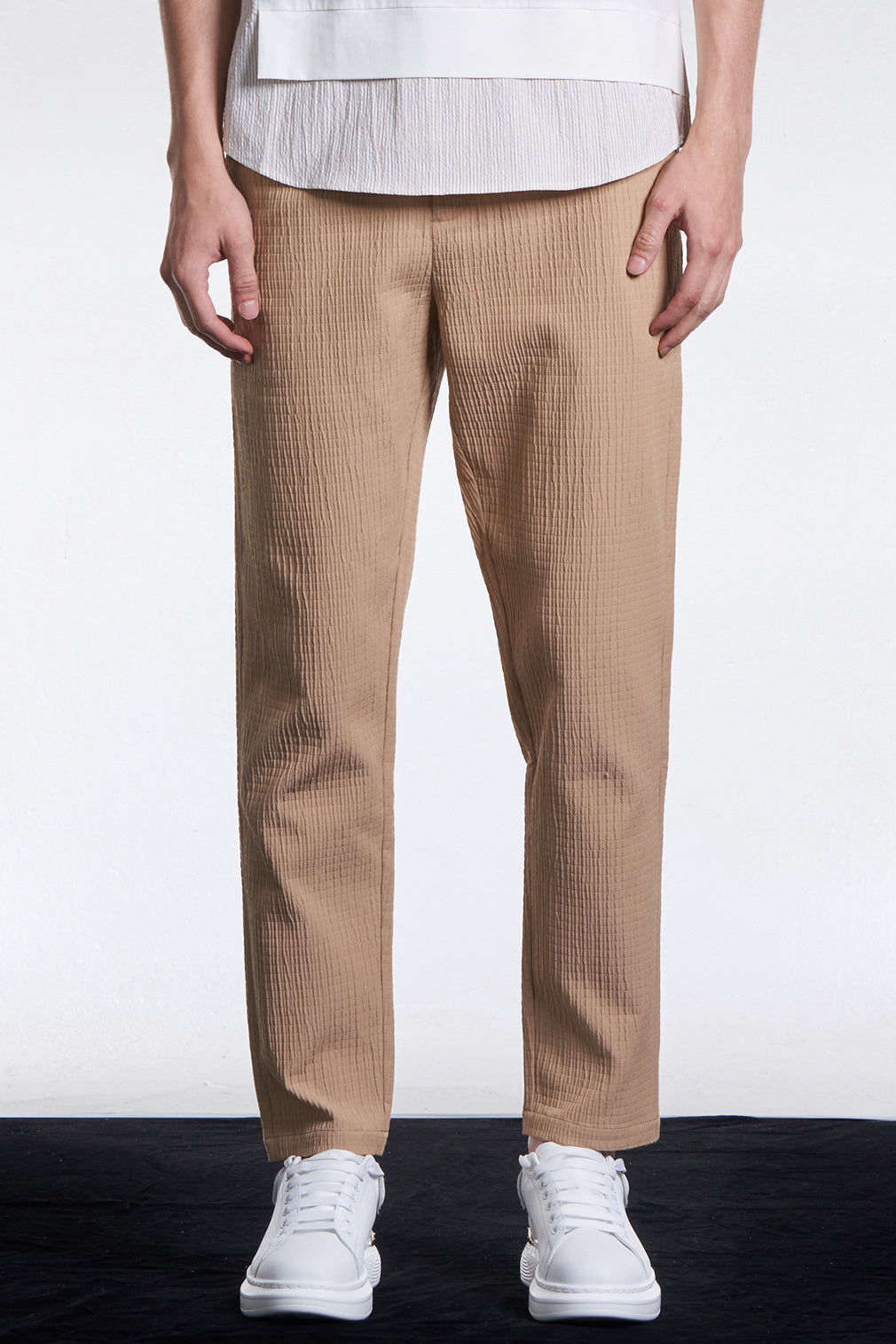 Striped Textured Fitted Pants