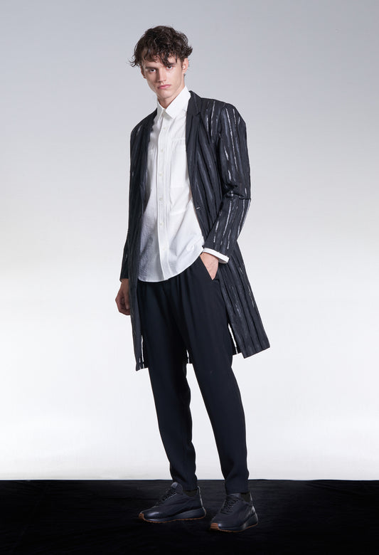 Long Blazer With Burnt Out And Hand Print Stripe