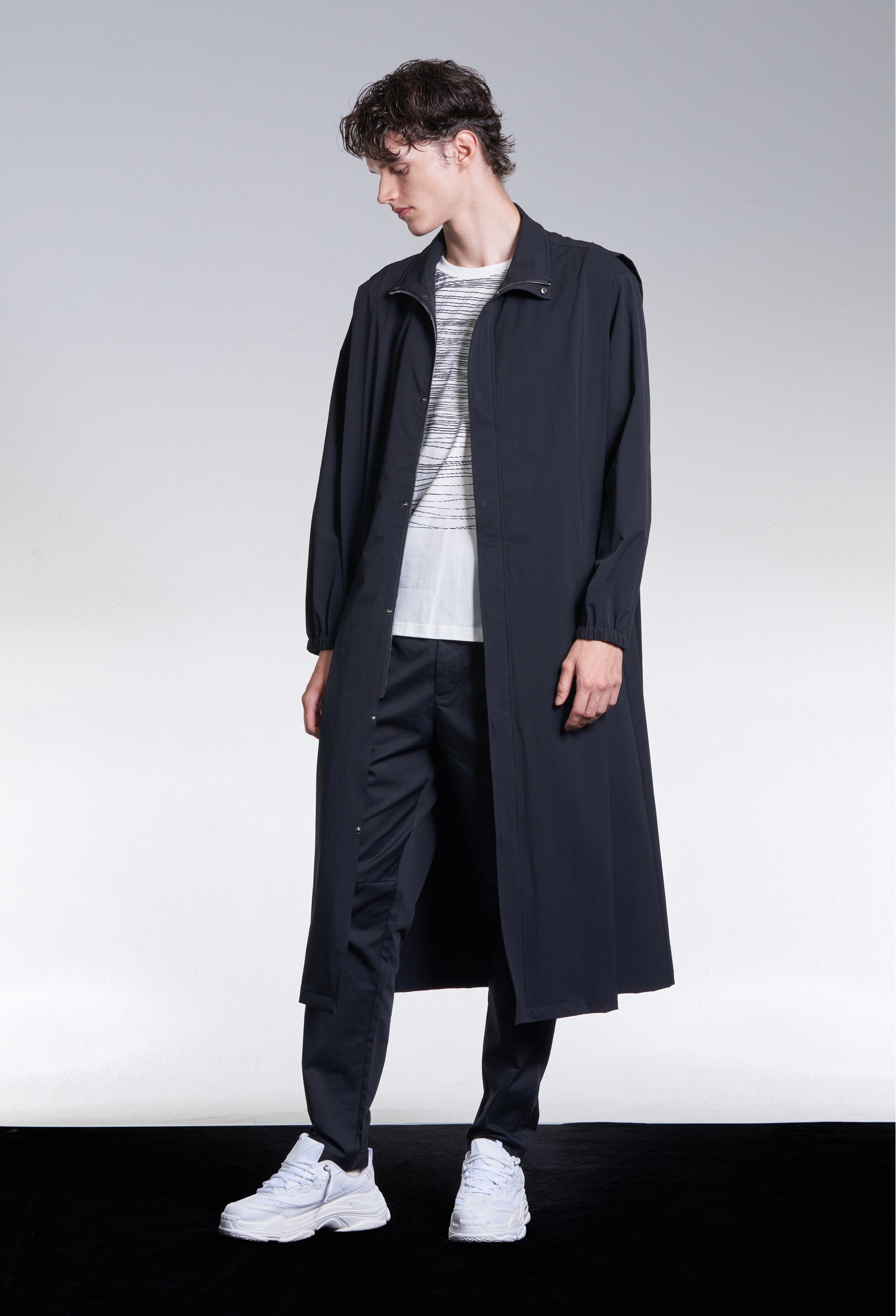 Stand Collar Nylon Maxi Coat